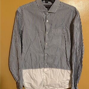 Michael Kors Men's Navy and White Striped Button Down Shirt